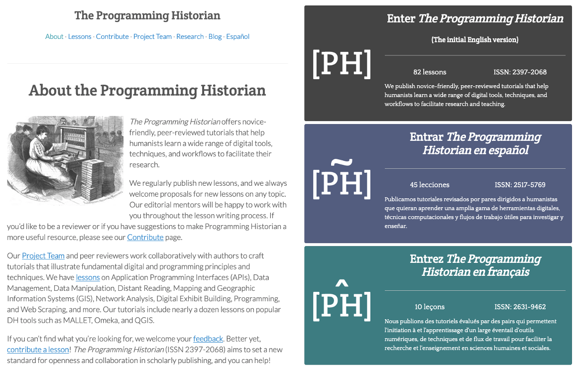 programminghistorian.org before the style rewrite (left) and after (right)